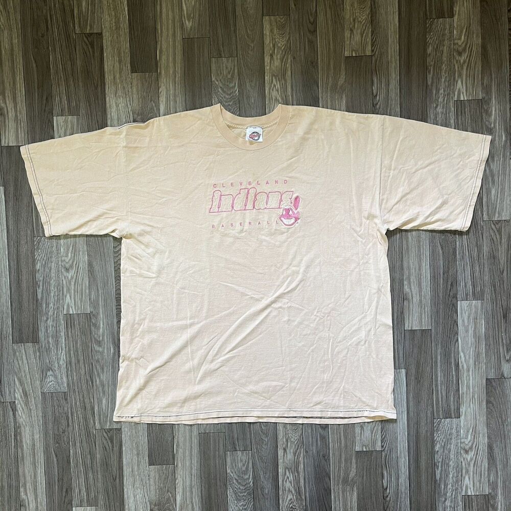 Vintage Hank Aaron Cleveland Indians T-Shirt; Size 2XL; Beige Pink; Made In USA